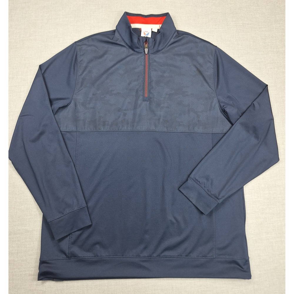 Puma Volition America Mens Navy Blue Camo Quarter Zip Golf Pullover L